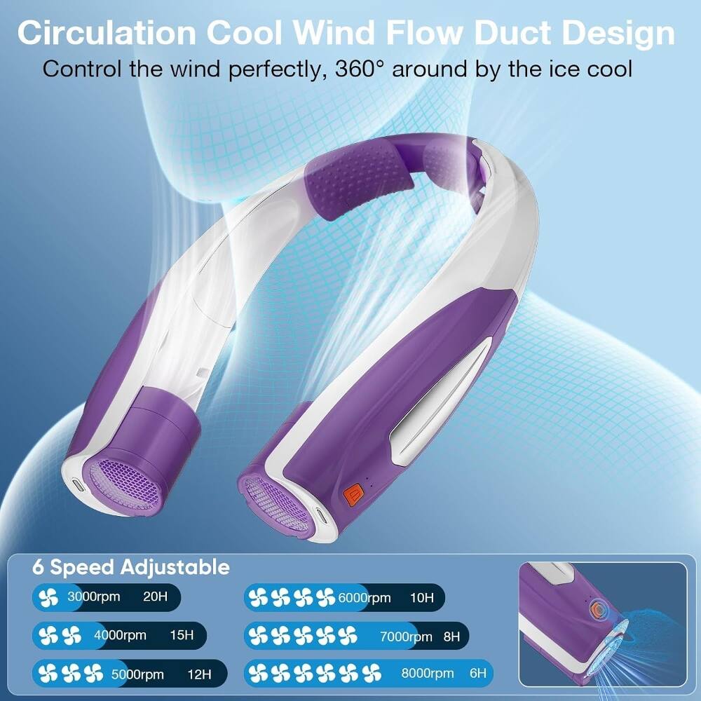 Circulation Cool Wind Flow Duct Design  
Control the wind perfectly, 360° around by the ice cool  

6 Speed Adjustable  
3000rpm 20H  
4000rpm 15H  
5000rpm 12H  
6000rpm 10H  
7000rpm 8H  
8000rpm 6H
