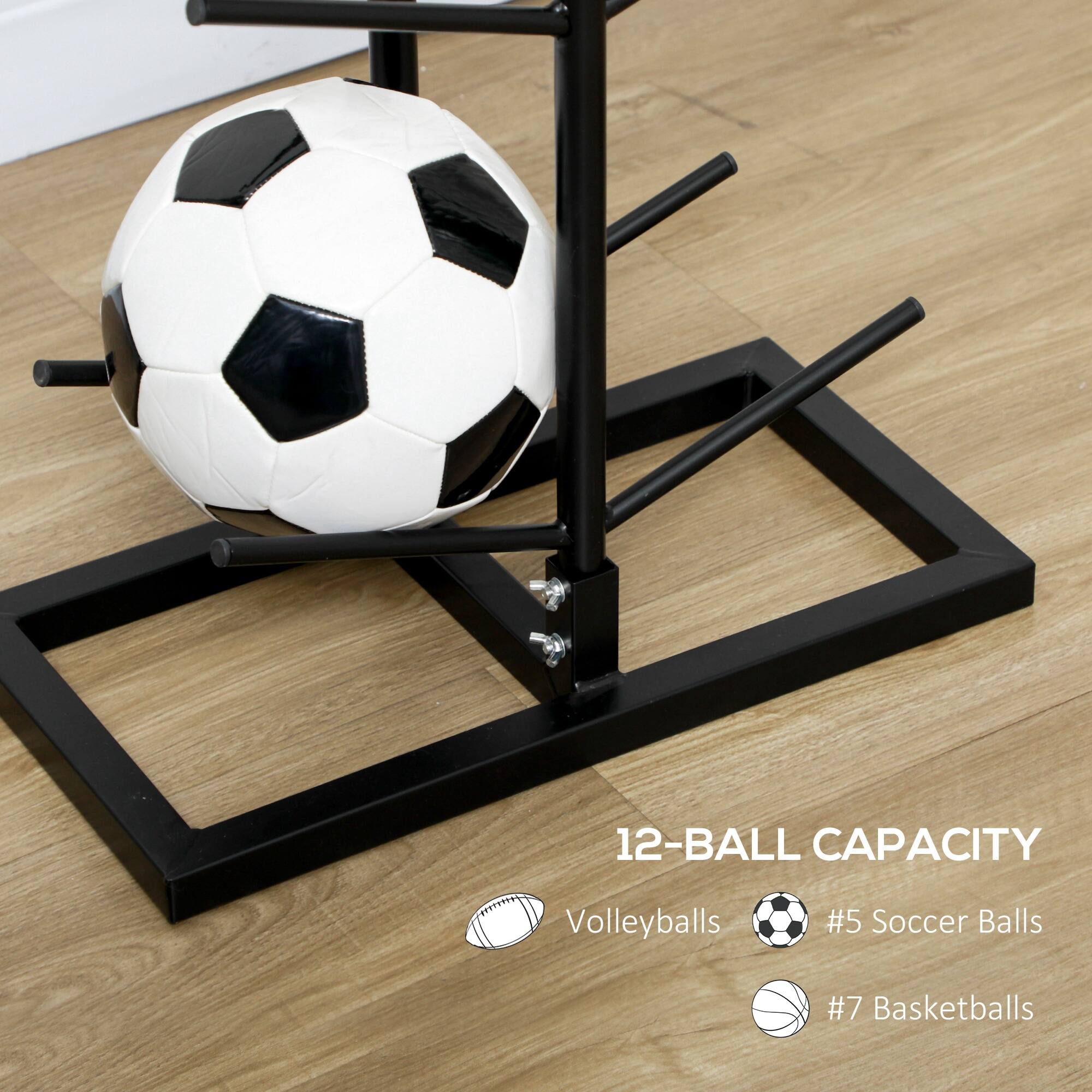 12-BALL CAPACITY  
Volleyballs  
#5 Soccer Balls  
#7 Basketballs