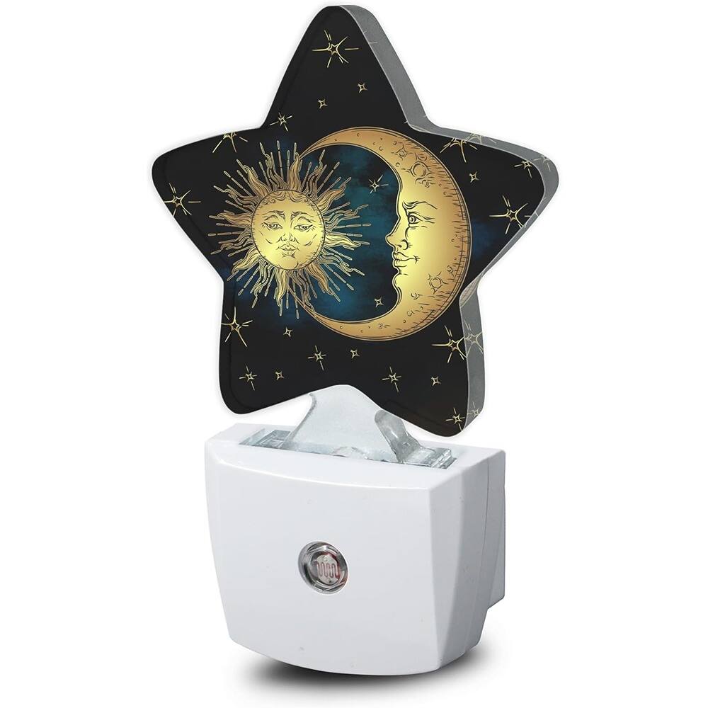 Front. MOSZAR LLC - Celestial Moon & Sun Night Light, Smart Sensor, White LED, Energy Efficient.