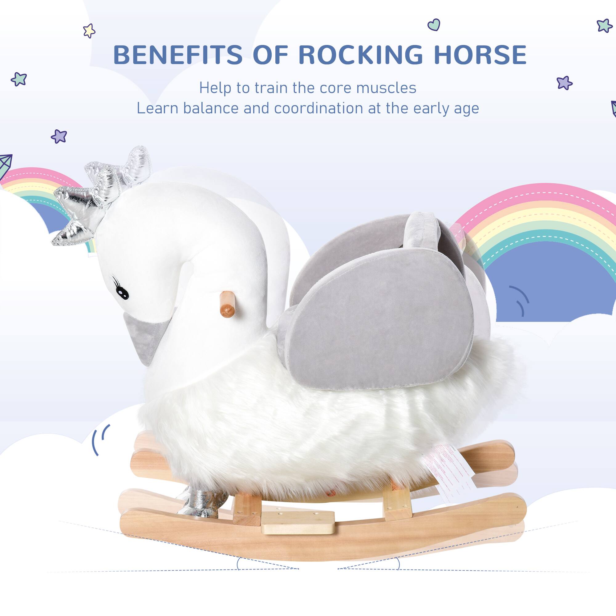 BENEFITS OF ROCKING HORSE

Help to train the core muscles  
Learn balance and coordination at the early age