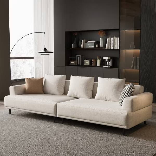 Alt View 1. luck idea - Modern Beige Linen 4‑Seater Large Modular Sofa, Oversized Couch with Metal Legs for Big Living Room - white.