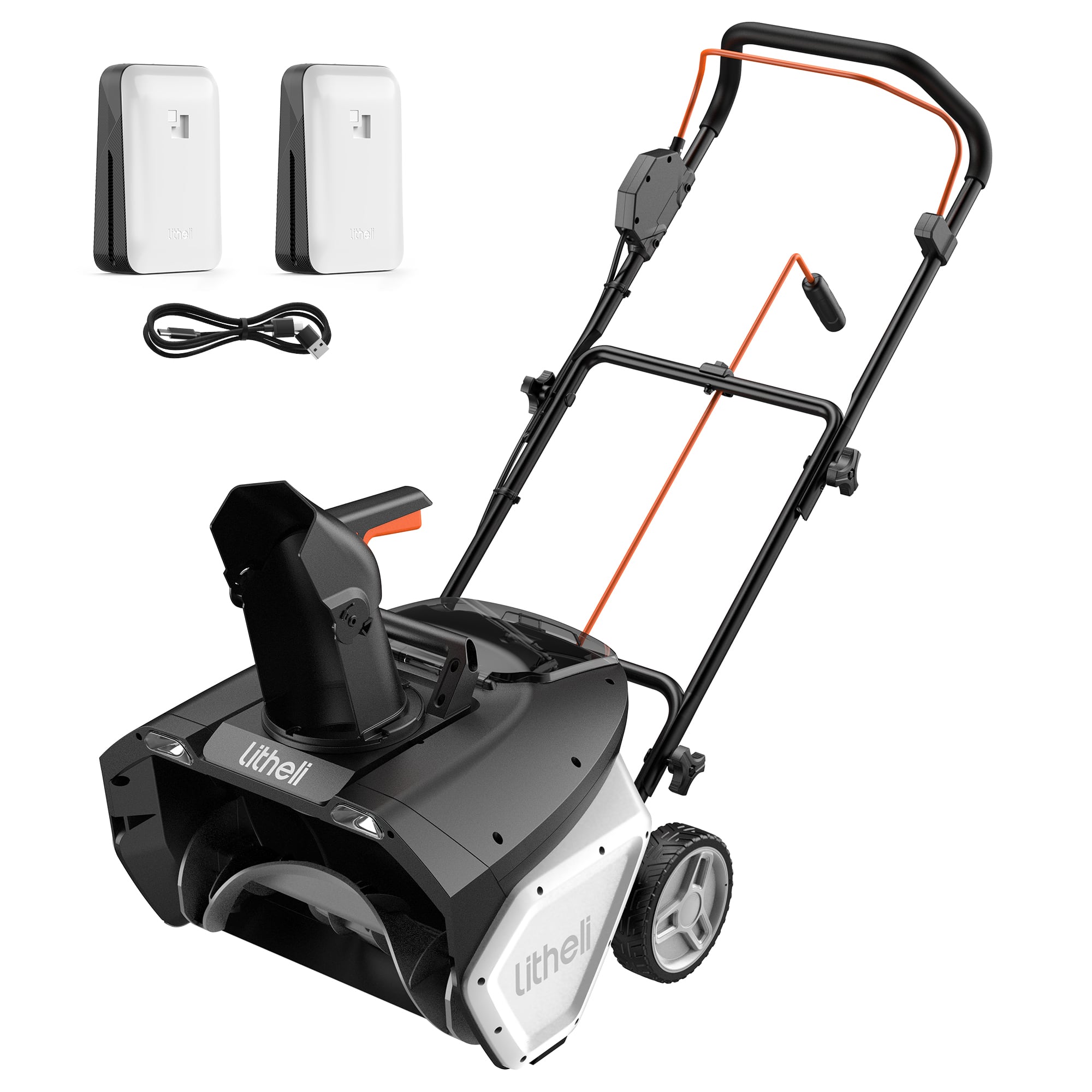 Litheli - 2X20V Cordless Snow Blower, 20 Inch Snow Thrower with 4.0Ah Battery, Electric Snow Blowers with LED Spotlight an - BLACK AND WHITE