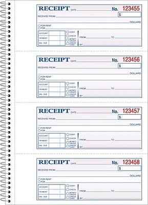 Adams - Adams® Carbonless Receipt Book, 3" x 8", 2-Part, 200 Sets/Book (SC1182) - White