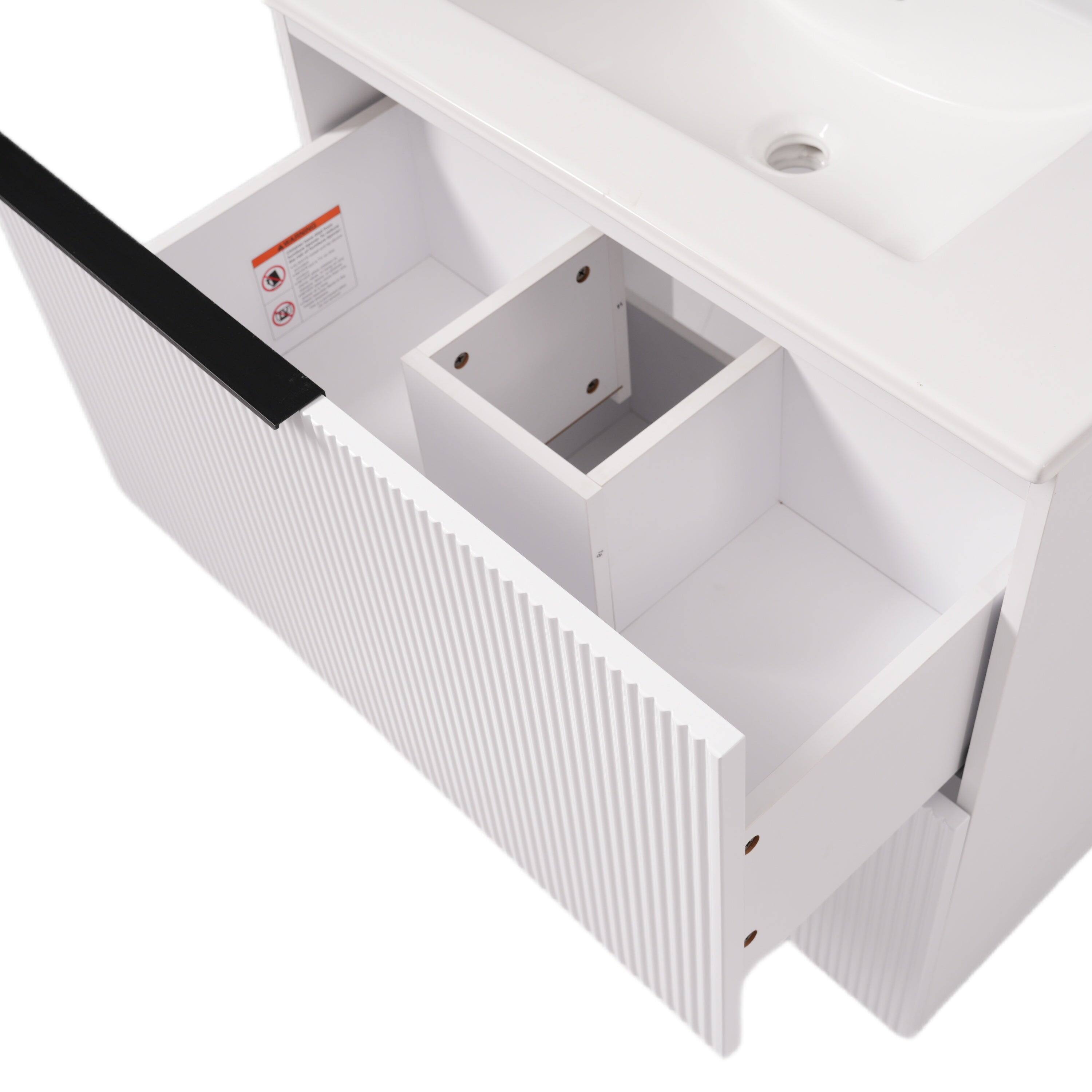 Alt View 8. Boyel Living - 30 Inch Bathroom Vanity with Ceramic Sink Full Extension Drawers Soft Close Fluted Design White - White.