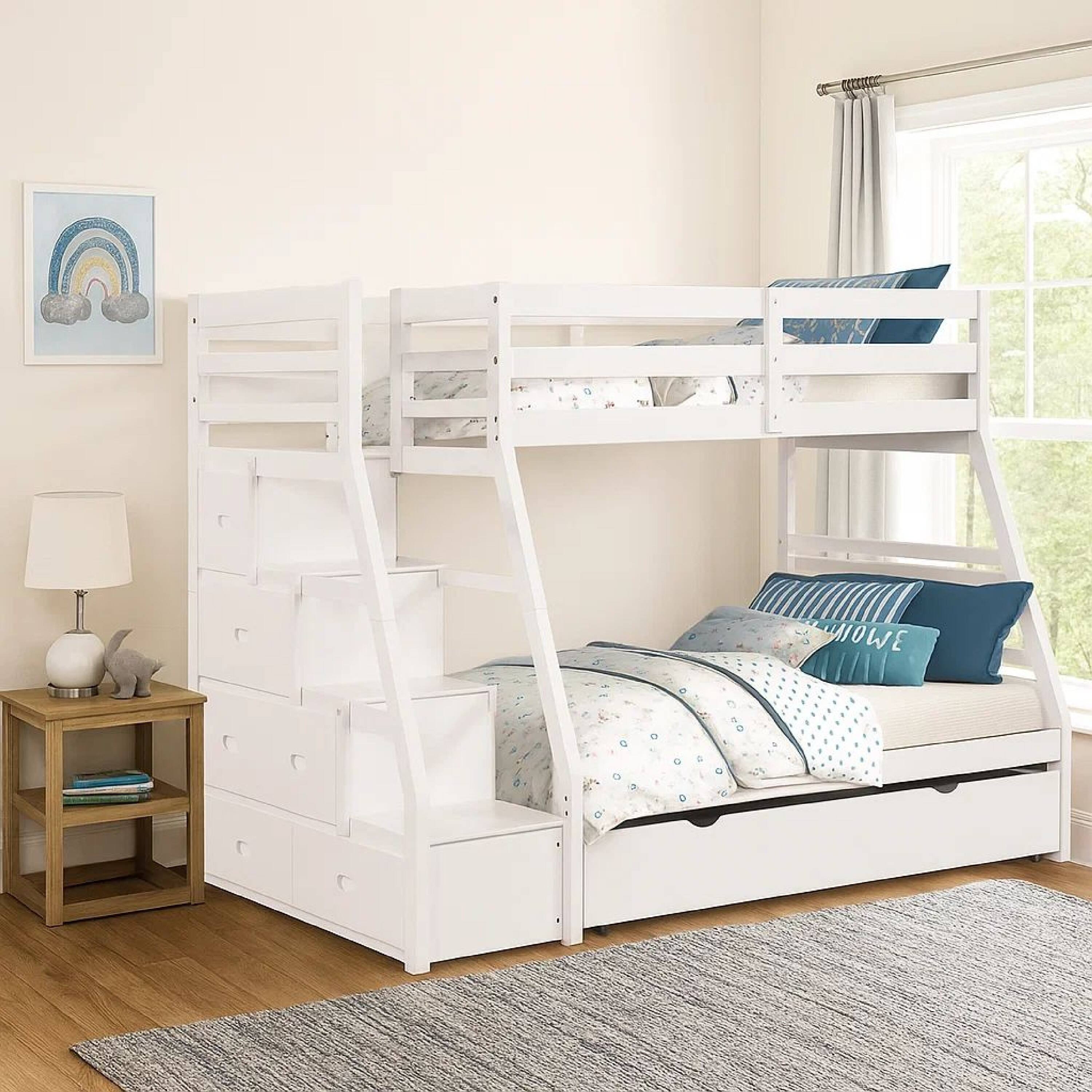 Alt View 4. Manhattan Lane - Ellon Twin over Full Bunk Bed, Trundle, White Wood, Storage Drawers - White.