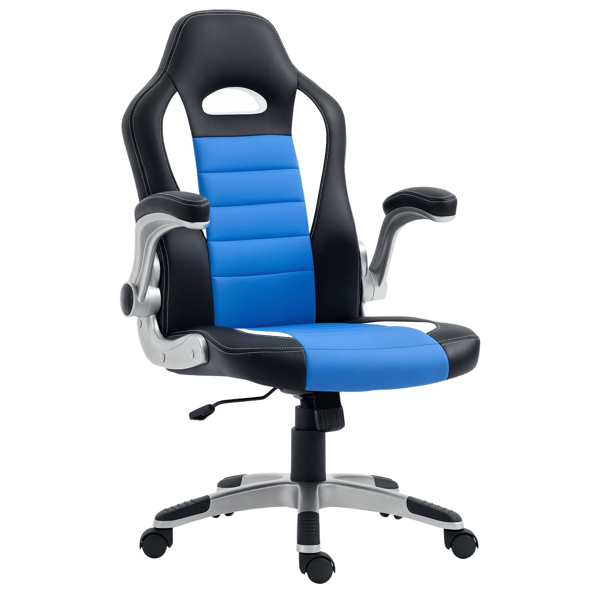 Front. Akoasm - PU Leather Racing Gaming Chair Office Chair Computer Chair with Adjustable Height, Flip Up Armrest, Swivel Wheels-Blue - Blue.