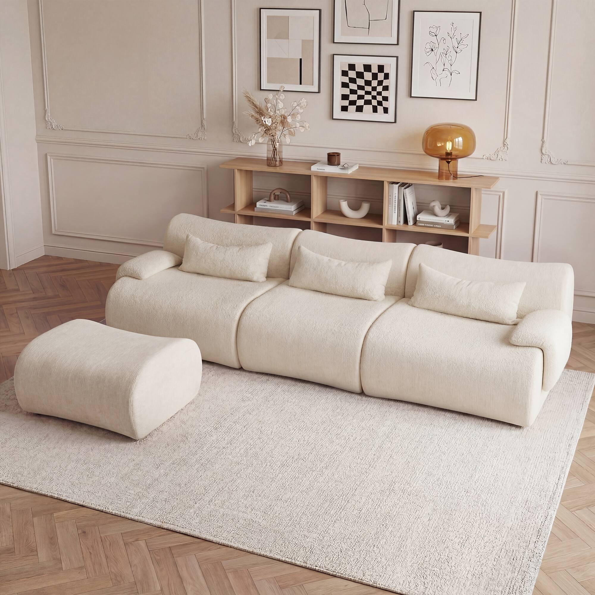 Angle. Anysun - Boneless Sofa – 3-Seat High-Quality, Anti-Slip Design, No Assembly, Curved Armrests, Streamlined Design - White.