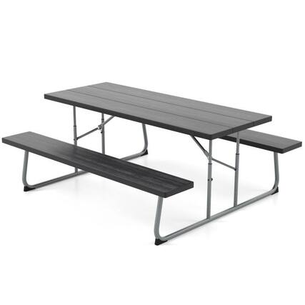 Front. Kadyn - Folding Picnic Table Set with Metal Frame and All-Weather HDPE Tabletop Umbrella Hole-Black, Outdoor Dining Chair for Ou - Black.