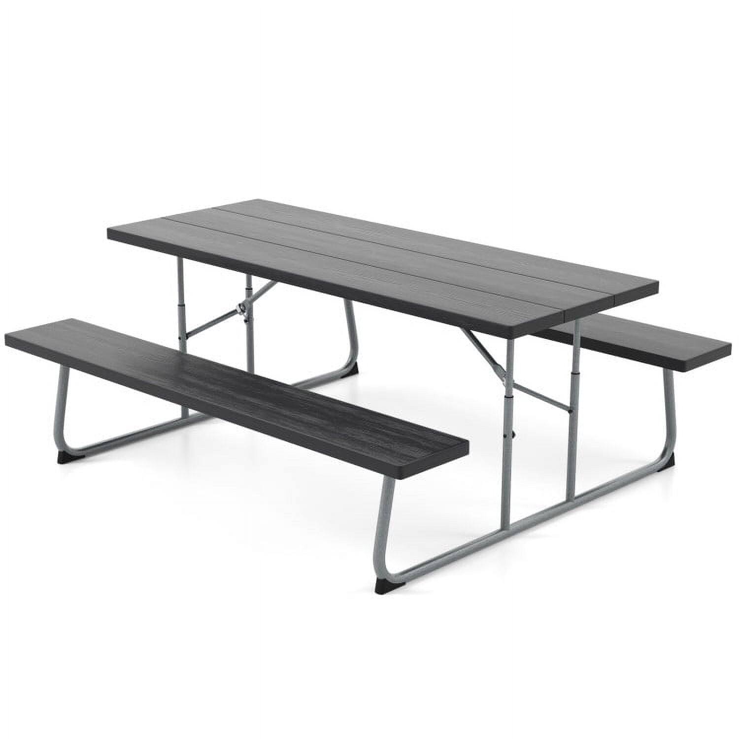 Front. Kadyn - Folding Picnic Table Set with Metal Frame and All-Weather HDPE Tabletop Umbrella Hole-Black, Outdoor Dining Chair for Ou - Black.