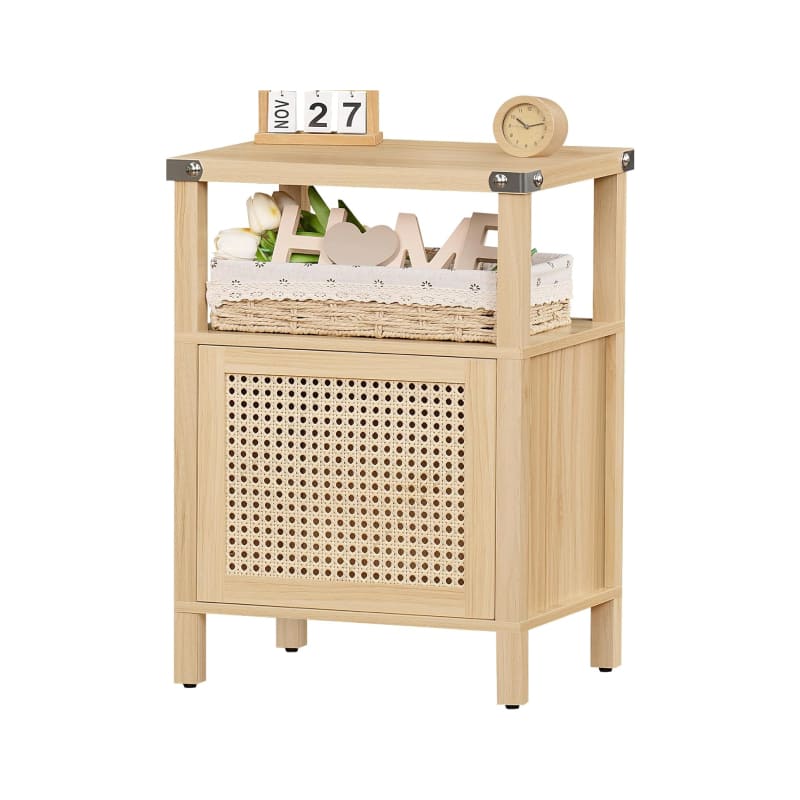 Cleave Techs Inc - Boho Side Table With Rattan Door - Brown