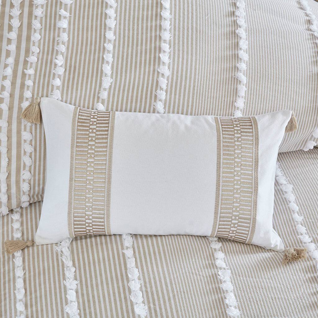 Alt View 5. Gracie Mills - Gracie Mills Randall Embroidered Cotton Oblong Pillow with Tassels - Taupe.
