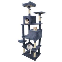 Costway - 70" Cat Tree for Indoor Cats with Padded Top Perch, Dual Condos, Hammock, Platforms - Dark Gray