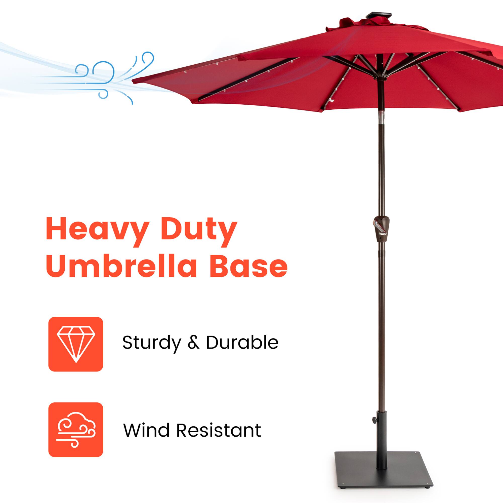 Heavy Duty Umbrella Base  
Sturdy & Durable  
Wind Resistant