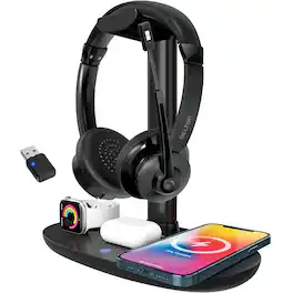 Delton - 30X Bluetooth Headset & 3-in-1 Wireless Charging Station (DHSWC130XD) - Black