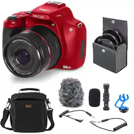 Bundle - Minolta - MNB10Z 64MP Digital Camera, Red, with Shotgun Microphone, 49mm Filter Kit and Shoulder Bag