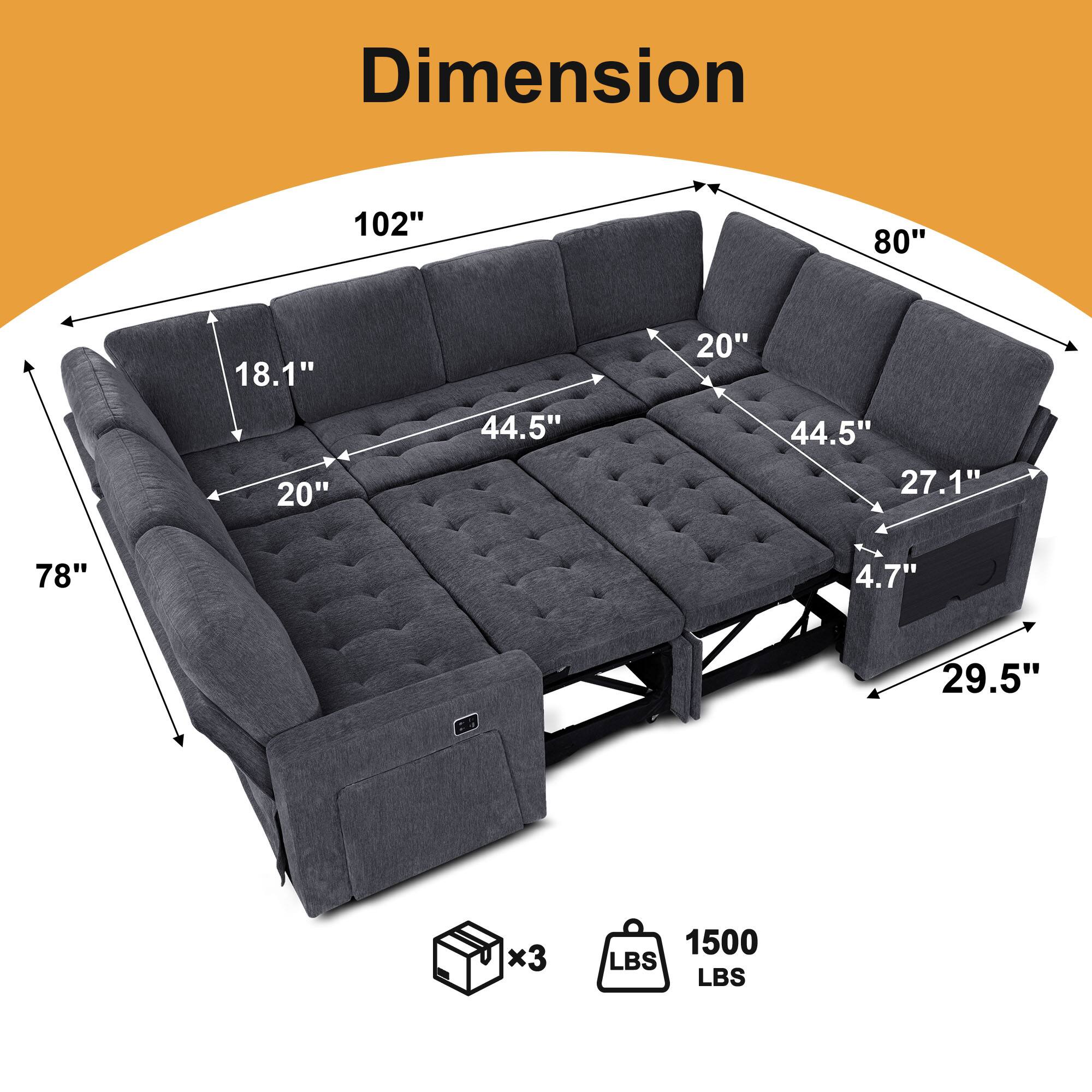 Dimension  
102" x 80" x 18.1" x 20" x 20" x 44.5" x 44.5" x 27.1" x 78" x 4.7" x 29.5"  
x3  
1500 LBS