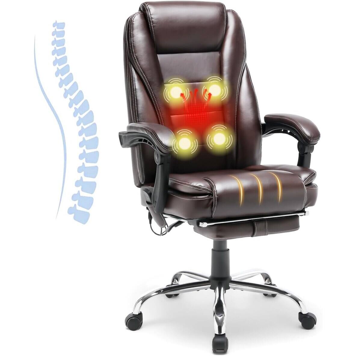 Alt View 5. U-HOMY - Elianagrace Ergonomic Reclining Office Chair – Massage, Heating Function, and Retractable Foot Rest for All-Day Comfort - Brown.