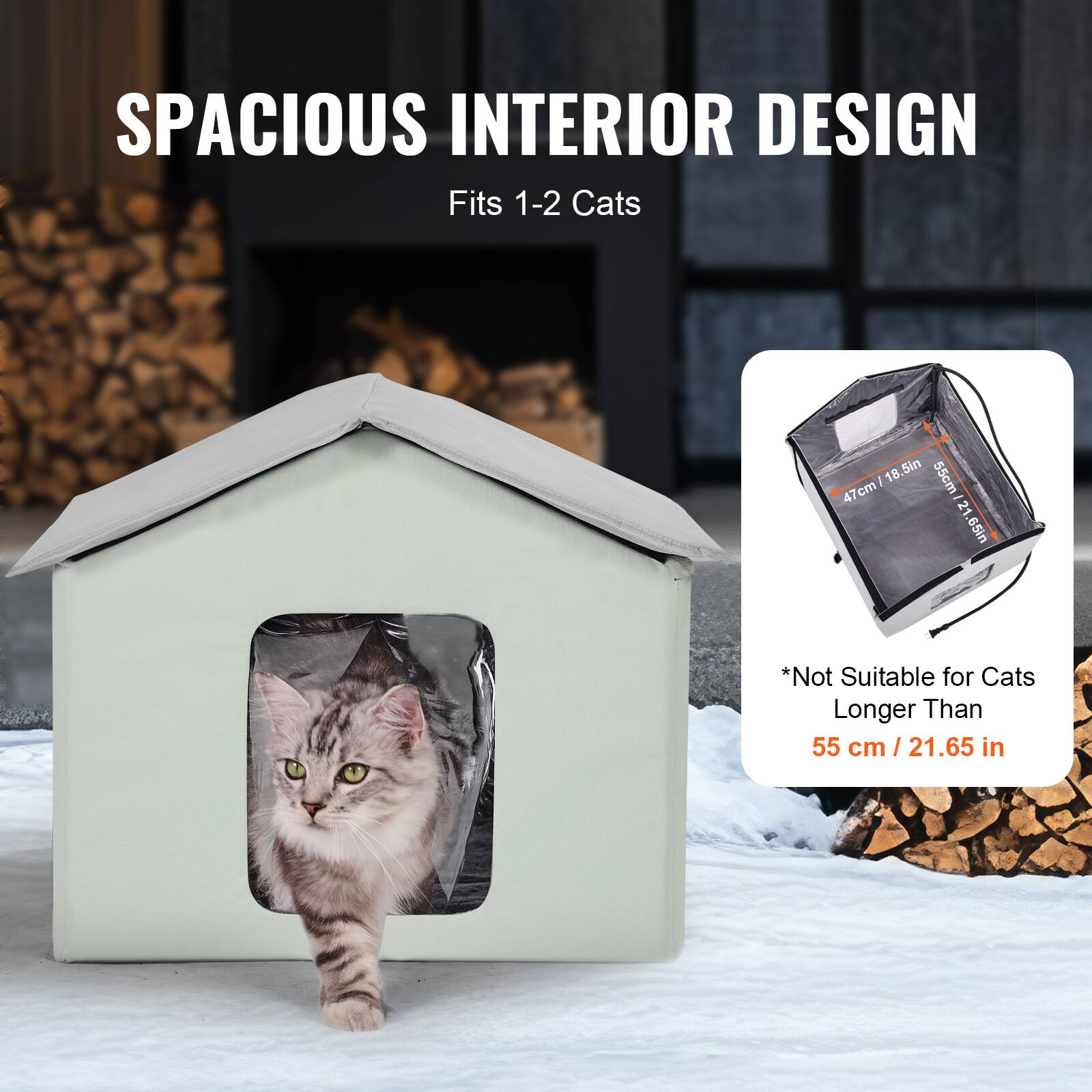 SPACIOUS INTERIOR DESIGN  
Fits 1-2 Cats  

*Not Suitable for Cats Longer Than 55 cm / 21.65 in