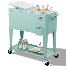 Winado - 80QT Rolling Ice Chest, Portable Party Bar Drink Cooler Cart with Shelf, Beverage Pool Bottle Opener, Wheels for Outdoor - Mint Green
