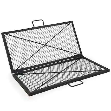 Front. Sunnydaze - Folding Black Steel Square Fire Grate - 24 in - Black.
