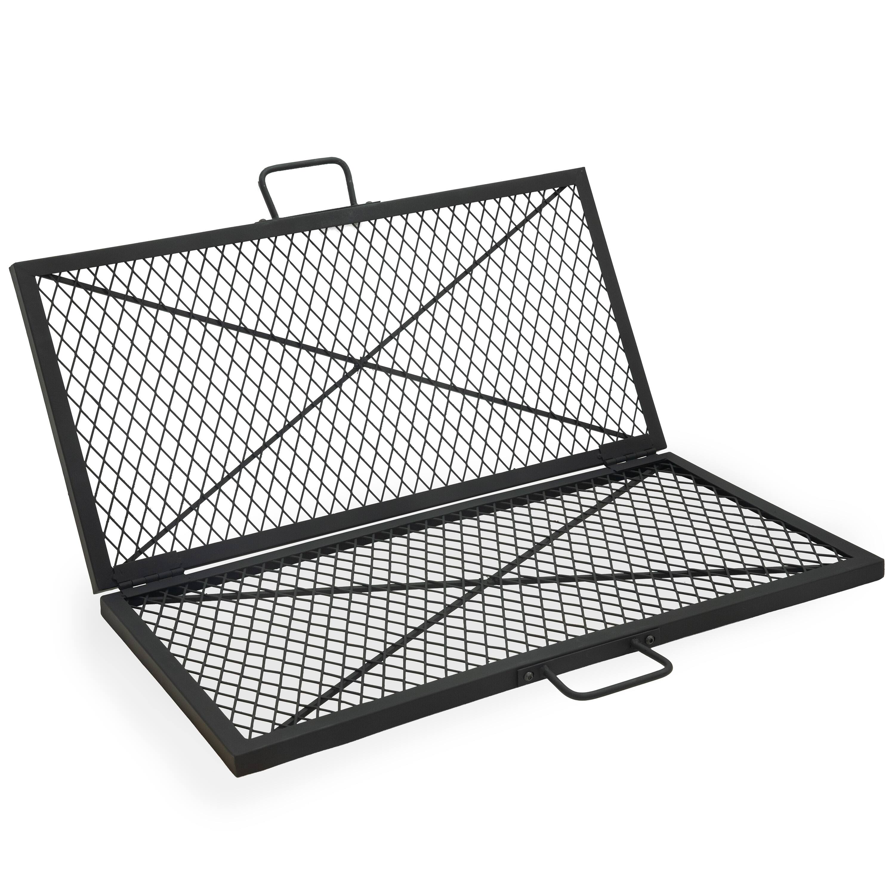 Front. Sunnydaze - Folding Black Steel Square Fire Grate - 36 in - Black.