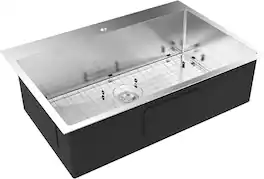 Winado - 32" W x 22" D x 9" H Large Capacity Kitchen Sink Top Mount Sink with Bottom Grid and Basket Strainer for Restaurant Home - Silver