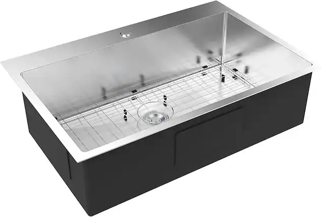 Front. Winado - 32" W x 22" D x 9" H Large Capacity Kitchen Sink Top Mount Sink with Bottom Grid and Basket Strainer for Restaurant Home - Silver.
