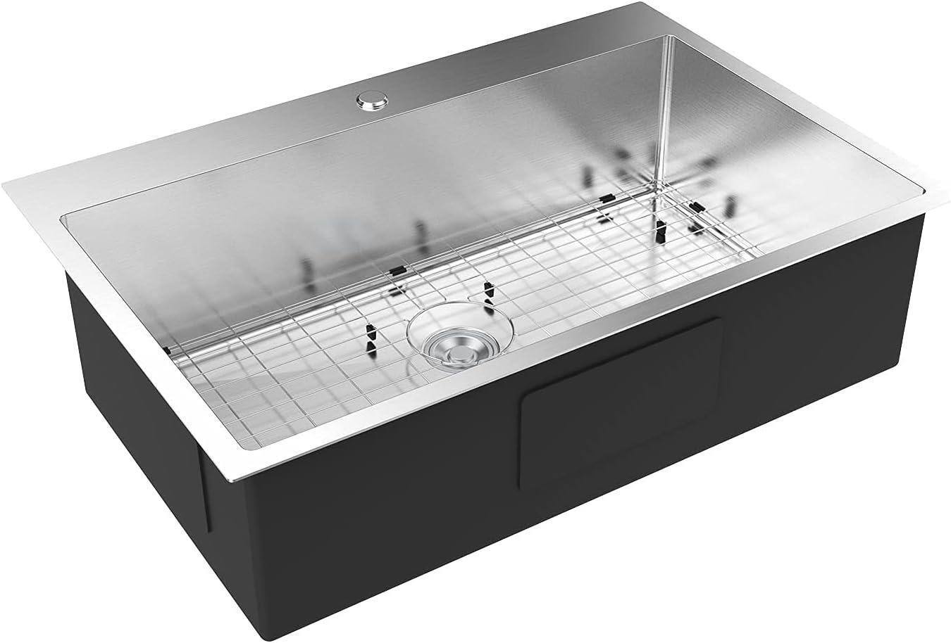 Front. Winado - 32" W x 22" D x 9" H Large Capacity Kitchen Sink Top Mount Sink with Bottom Grid and Basket Strainer for Restaurant Home - Silver.