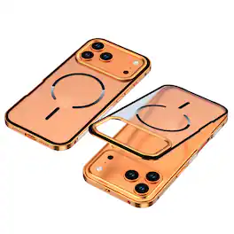 Dteck - Magnetic Aluminum Bumper Case for Apple iPhone 17 Pro Max, Slim Shockproof Translucent Matte Cover with Buckle Lock - Orange