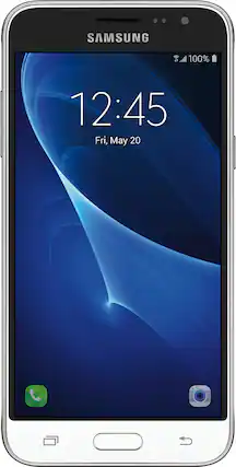 Front. Samsung - Galaxy J3 4G LTE with 16GB Memory Cell Phone (Unlocked) - White.