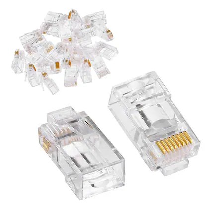 Front. Sanoxy - 100pcs CAT6 Shielded RJ45 Pass Through Modular Plug Cable Connector End 8P8C - Clear.