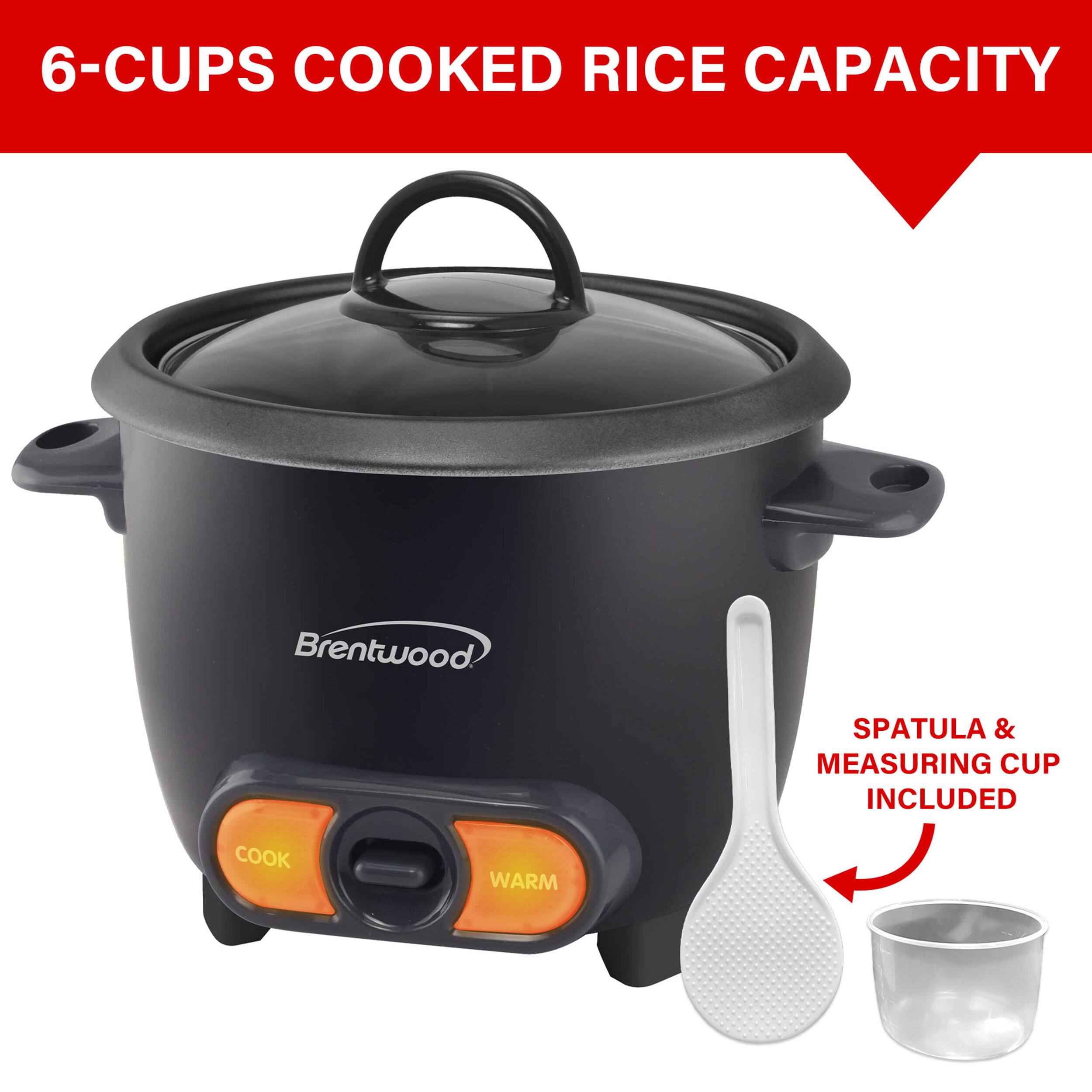 6-CUPS COOKED RICE CAPACITY, Brentwood, SPATULA & MEASURING CUP INCLUDED, COOK, WARM