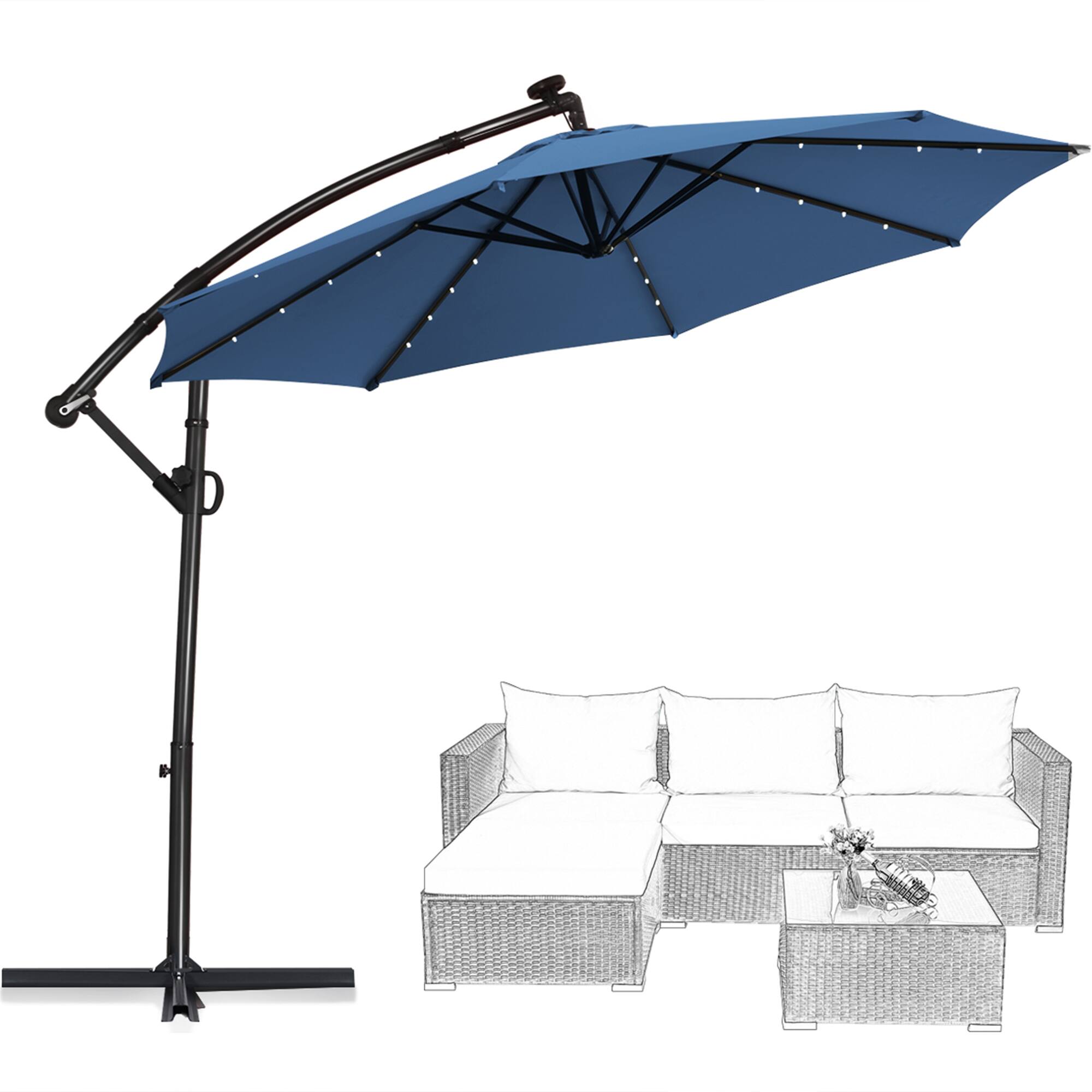 Alt View 2. Gymax - Gymax 10Ft Offset Hanging Umbrella Patio Outdoor w/ 32 Solar LED Lights Blue - Blue.