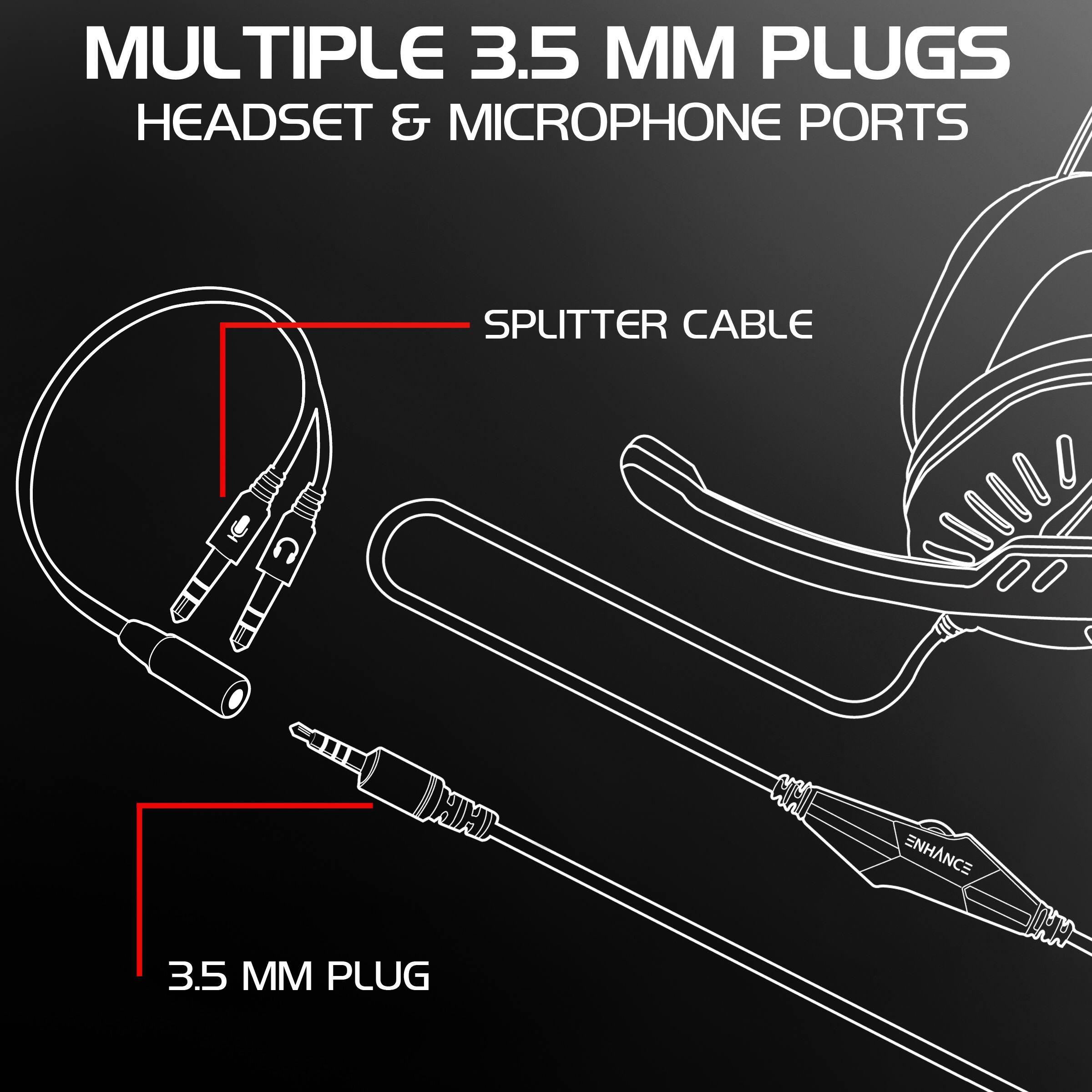MULTIPLE 3.5 MM PLUGS HEADSET & MICROPHONE PORTS SPLITTER CABLE 3.5 MM PLUG ENHANCE