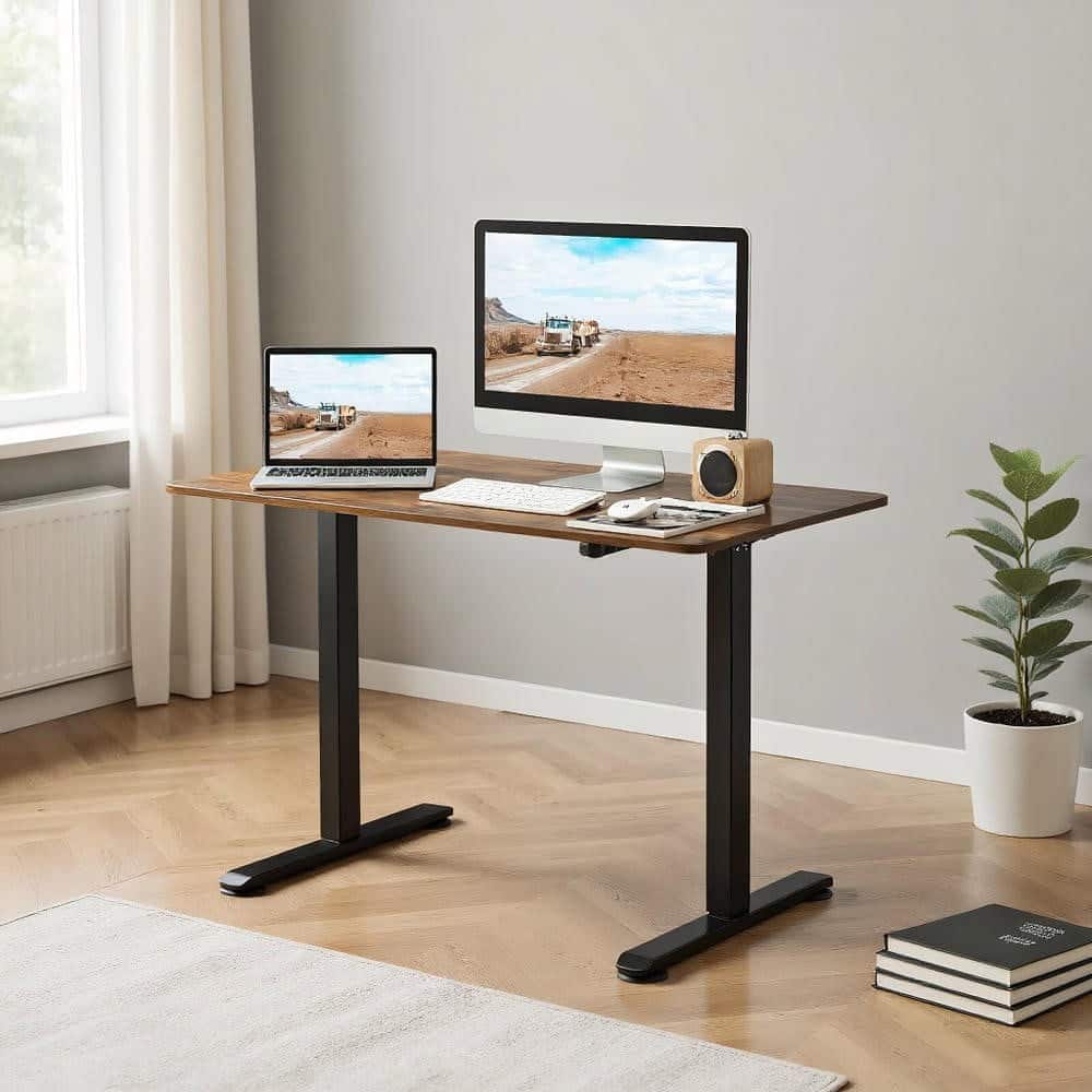Kadyn - Electric Standing Desk Adjustable Stand up Computer Desk Anti-collision-Rustic Home Office Desks, Computer Desks - Brown