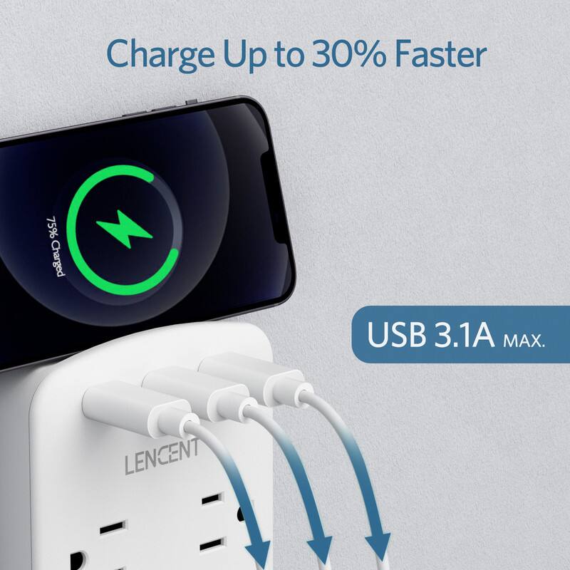 Charge Up to 30% Faster  
75% Charged  
USB 3.1A MAX.  
LENCENT