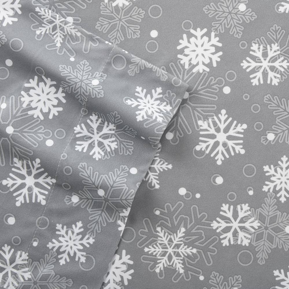 Front. Shavel Home Products - Shavel Home Products Micro Flannel King Sheet Set - Cozy and Durable Bedding - Snowflakes Gray.