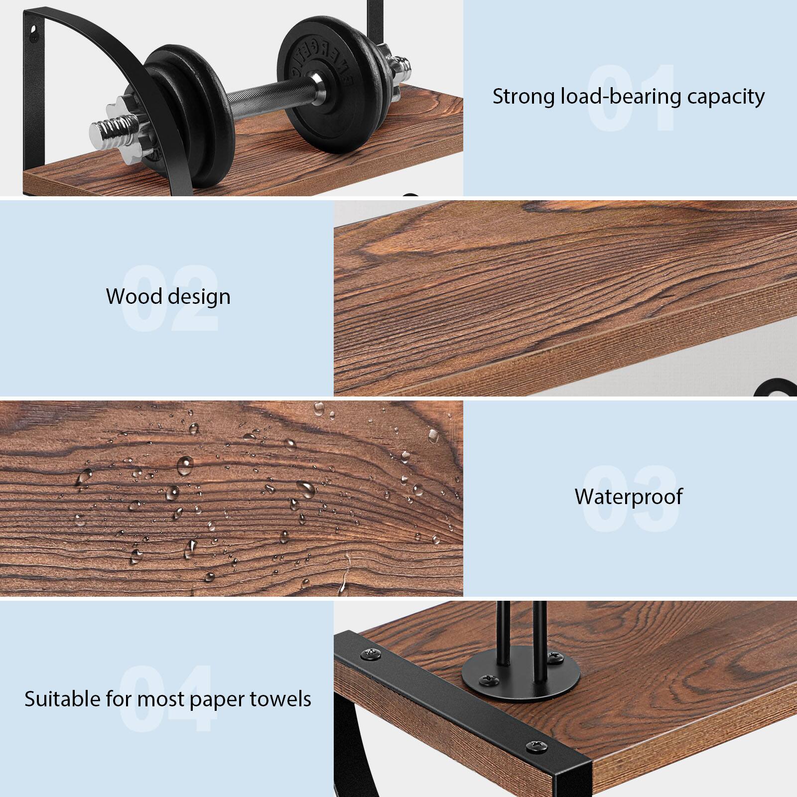 - Wood design
- Strong load-bearing capacity
- Waterproof
- Suitable for most paper towels