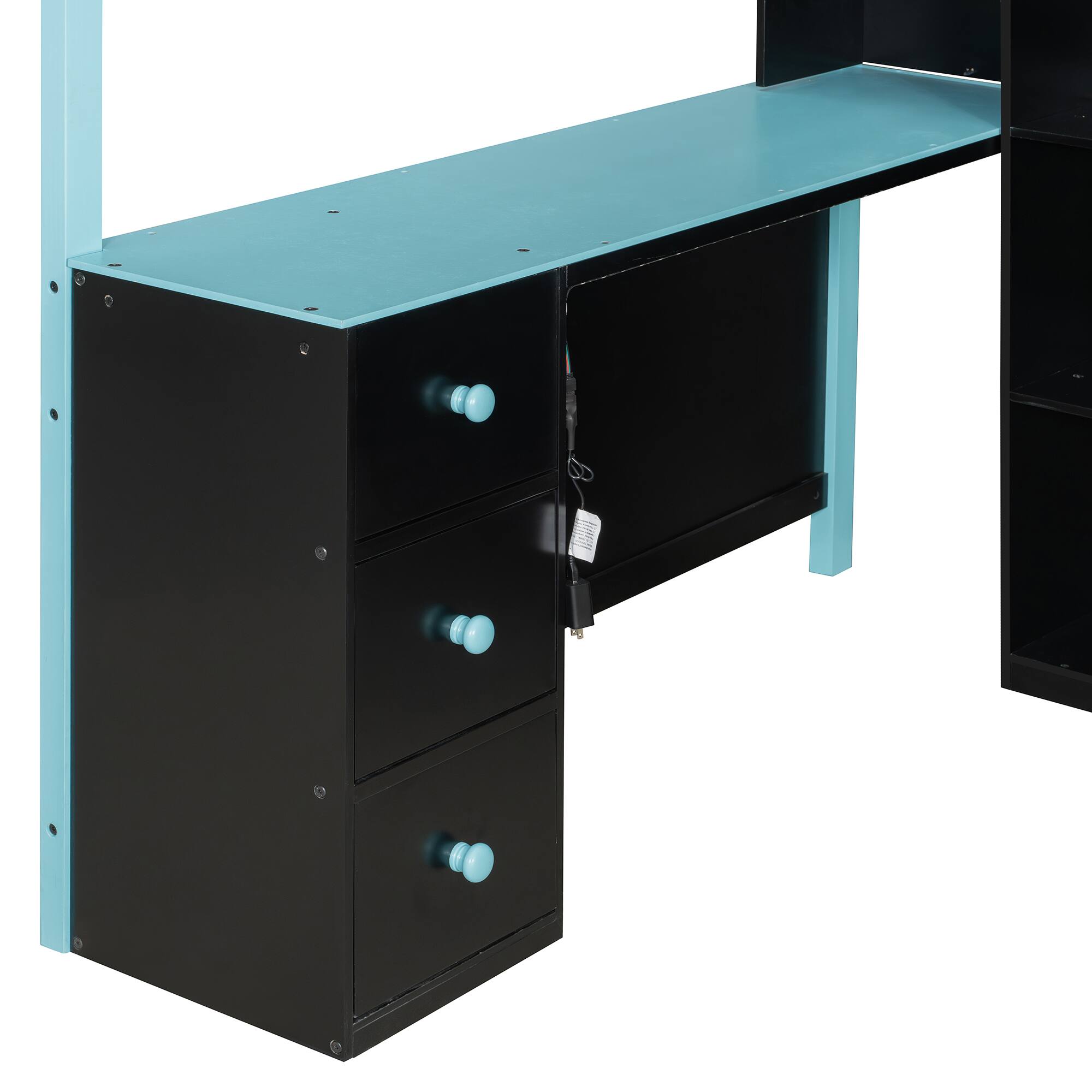 Alt View 4. Anysun - Full Size Wood Loft Bed with Desk, Ample Storage Space and Light - Blue.