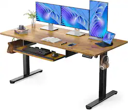 Ergear - 63×28 Inch Large Electric Standing Desk with Keyboard Tray, Height Adjustable Sit Stand Up Desk - Fire cloud