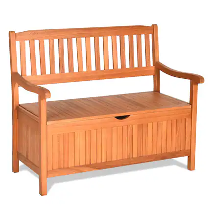 Front. SlickBlue - 33-Gallon Wooden Storage Bench with Liner for Patio, Garden, or Porch - Natural.