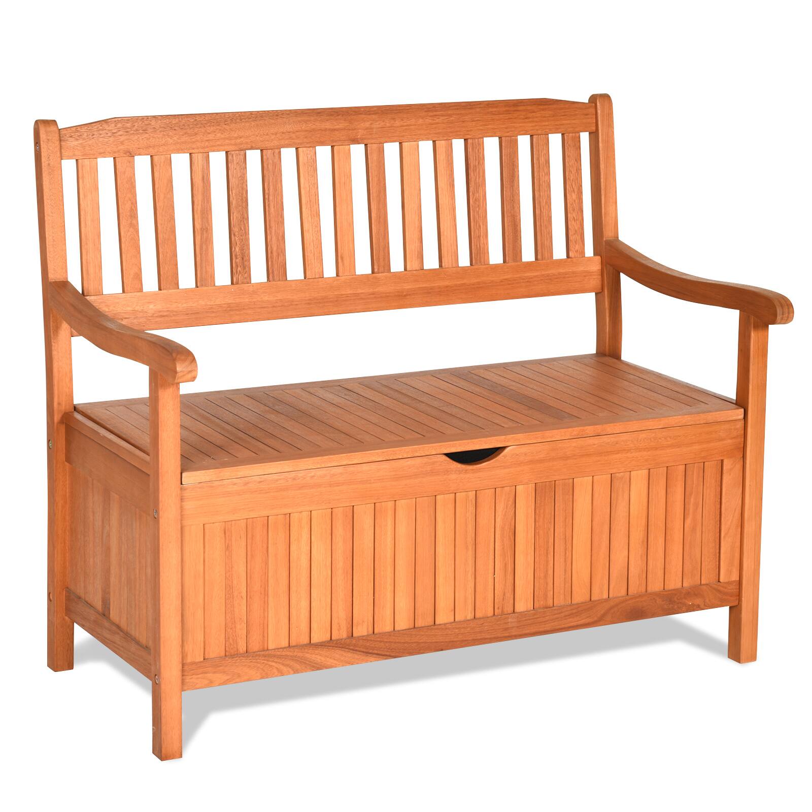 Front. SlickBlue - 33-Gallon Wooden Storage Bench with Liner for Patio, Garden, or Porch - Natural.
