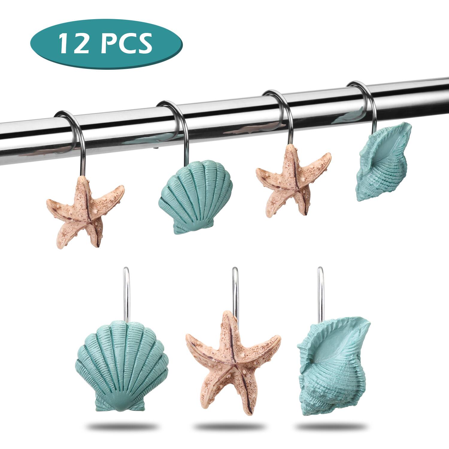 Alt View 1. AGPtek - 12PCS Seashell Anti Rust Decorative Shower Curtain Hooks - Blue.