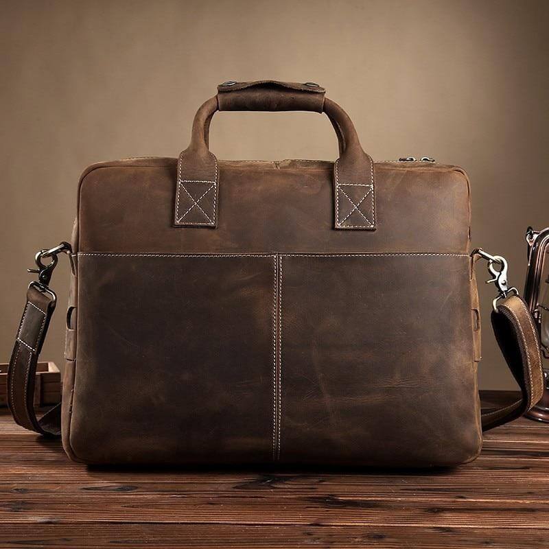 Alt View 4. Steel Horse Leather - The Welch Briefcase | Vintage Leather Messenger Bag - Brown.