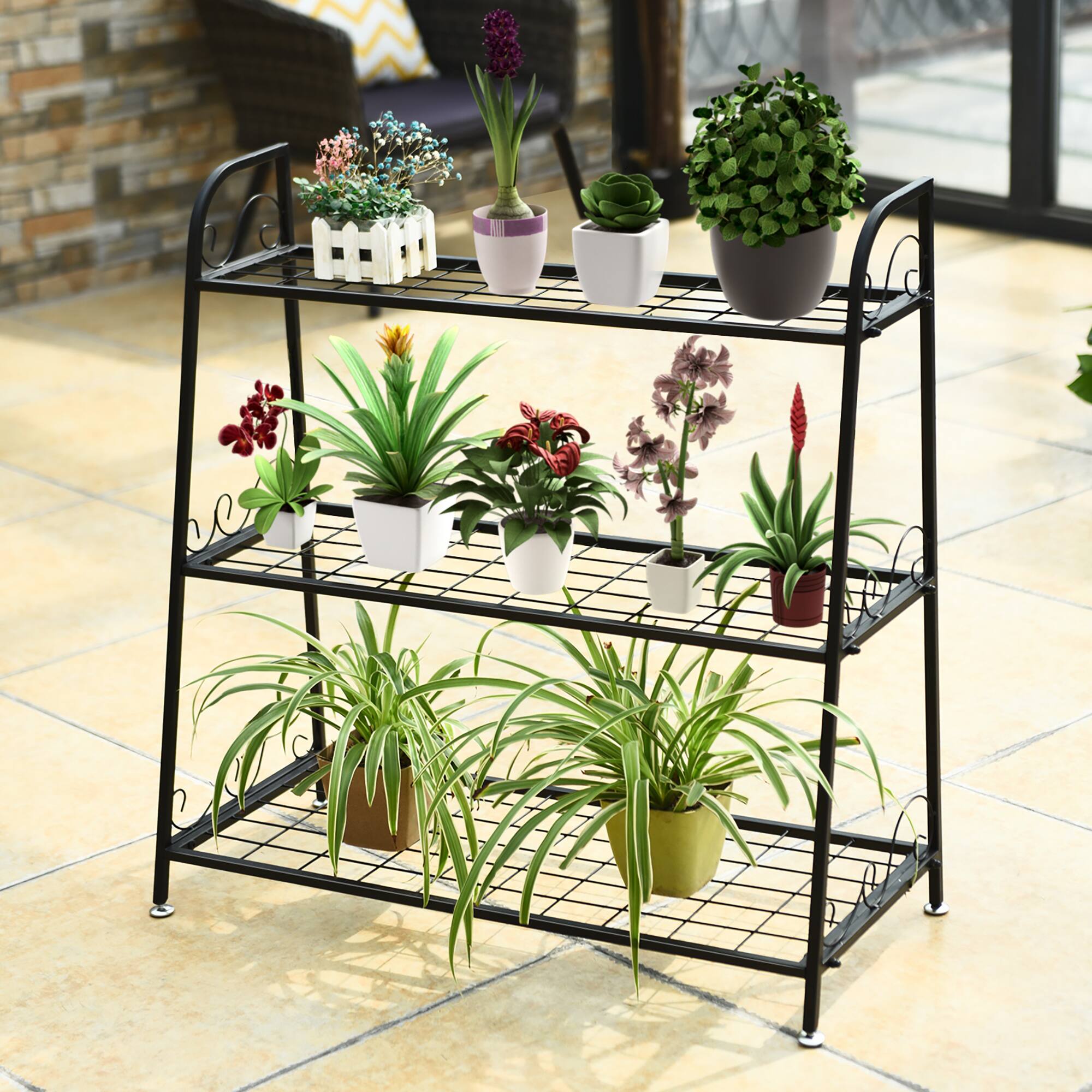 Alt View 10. Costway - 3-tier Metal Plant Stand Shelf Flower Pot Holder Display Rack Shoe Organizer - Black.