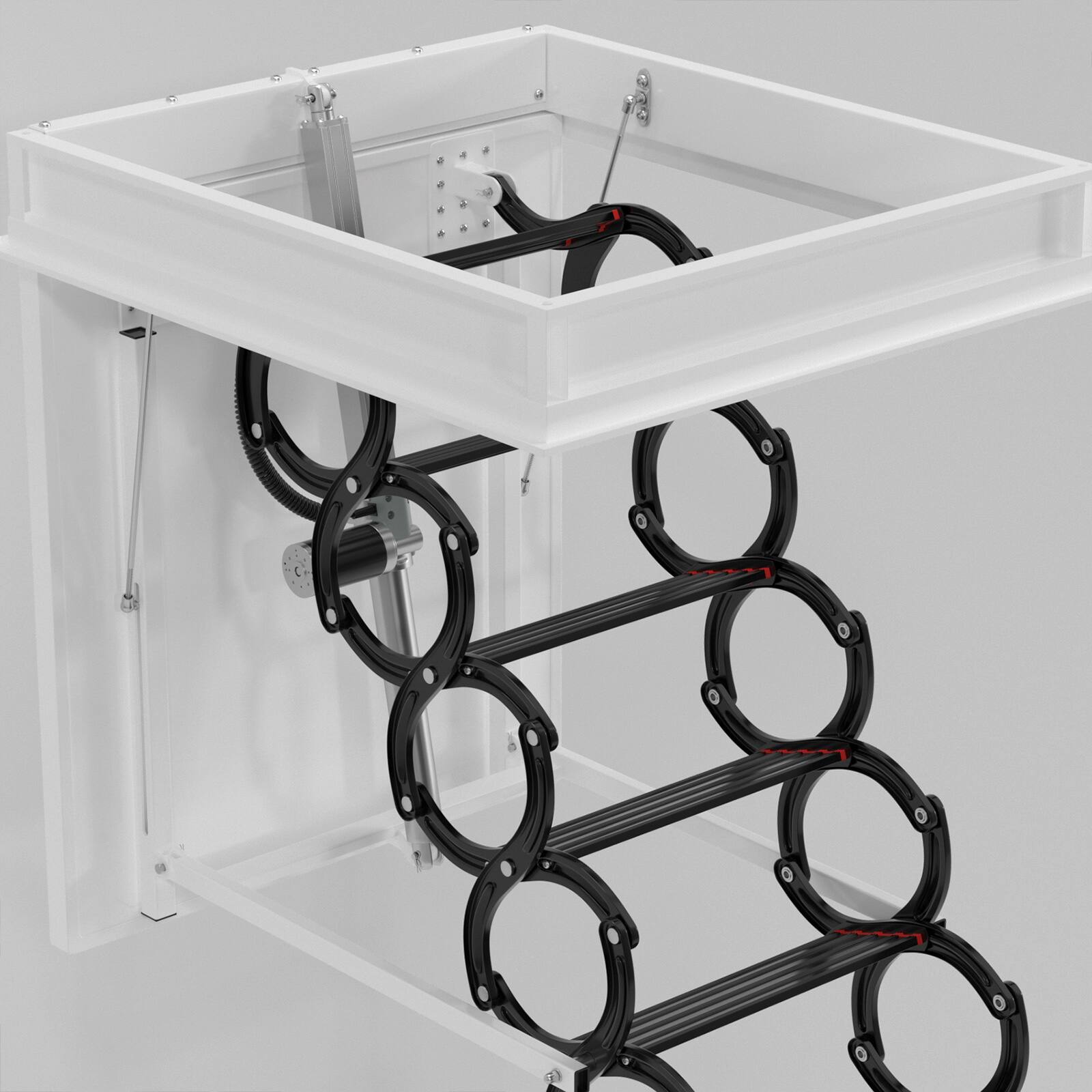 Alt View 1. Topteng - 11-Step Electric Attic Ladder with Remote-Aluminum Folding, 500lb Capacity, Silent Hydraulic Motor for Loft Access - Black.