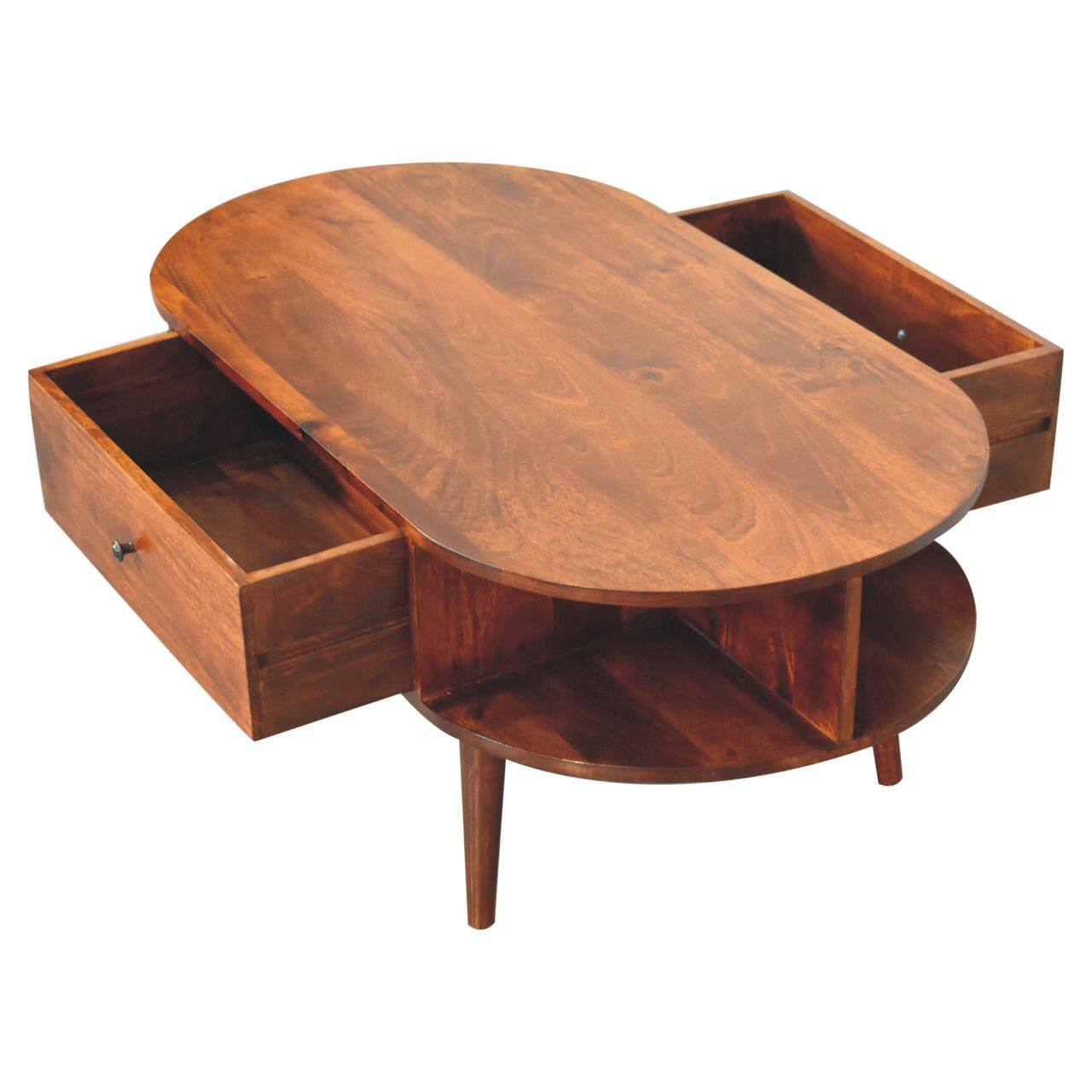 Alt View 3. Artisan Furniture - Artisan Furniture Solid Wood Chestnut Oval Coffee Table with 2 Drawer - Brown.