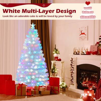 Costway 6 FT Pre Lit Christmas Tree Fiber Optic Snow Flocked
