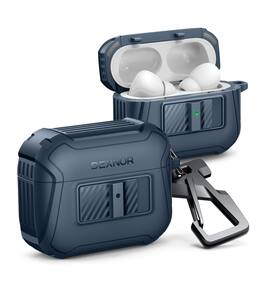 Dexnor - For Airpods Pro (2019) Protective Bumper Case with Clear Hard PC, LED Visible, Compatible with Magsafe Full Body Cover - Navy Blue