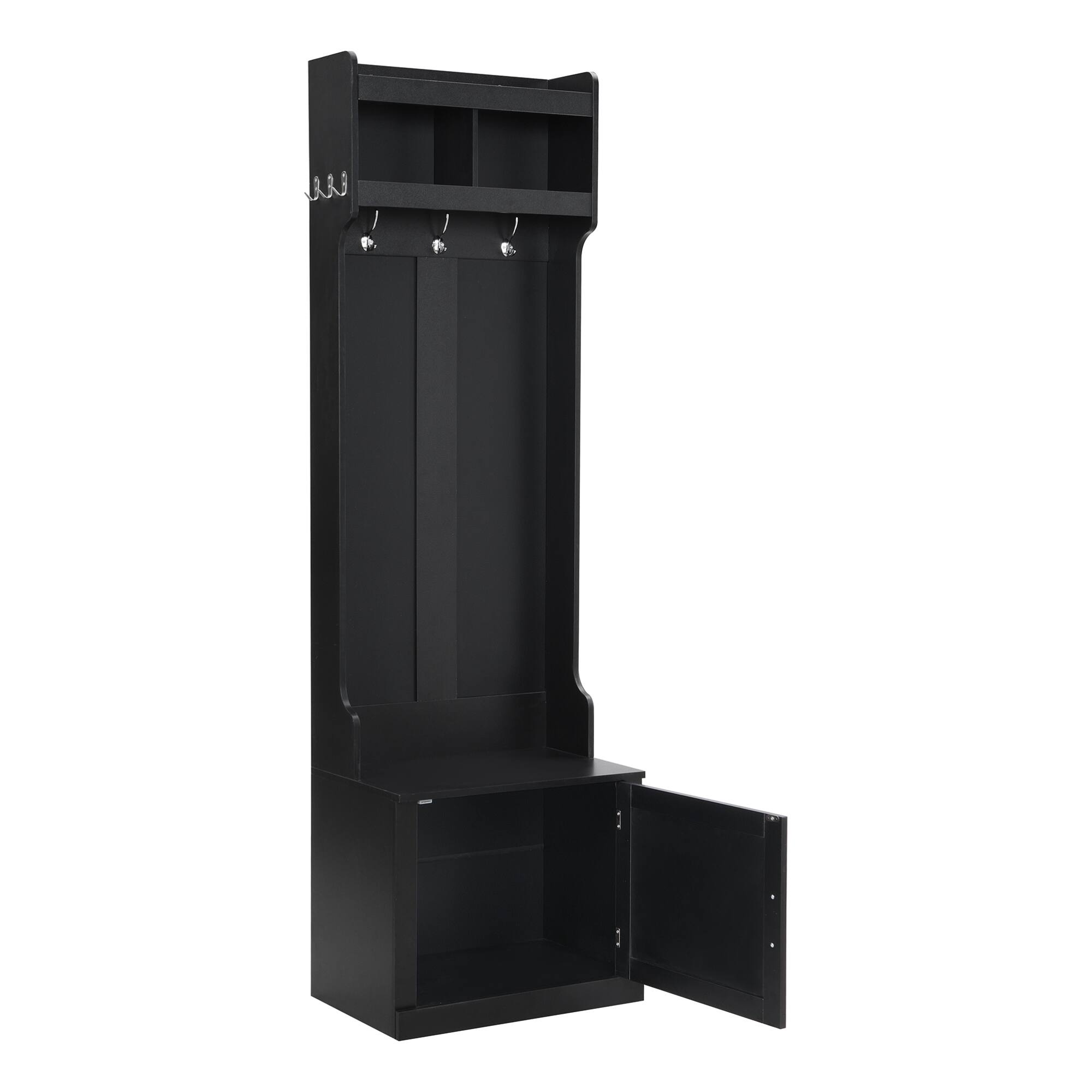 Alt View 7. GOODSILO - Slim Hall Tree with Cabinet and Hooks, Multi-functional Storage Bench for Hallway and Living Room - Black.